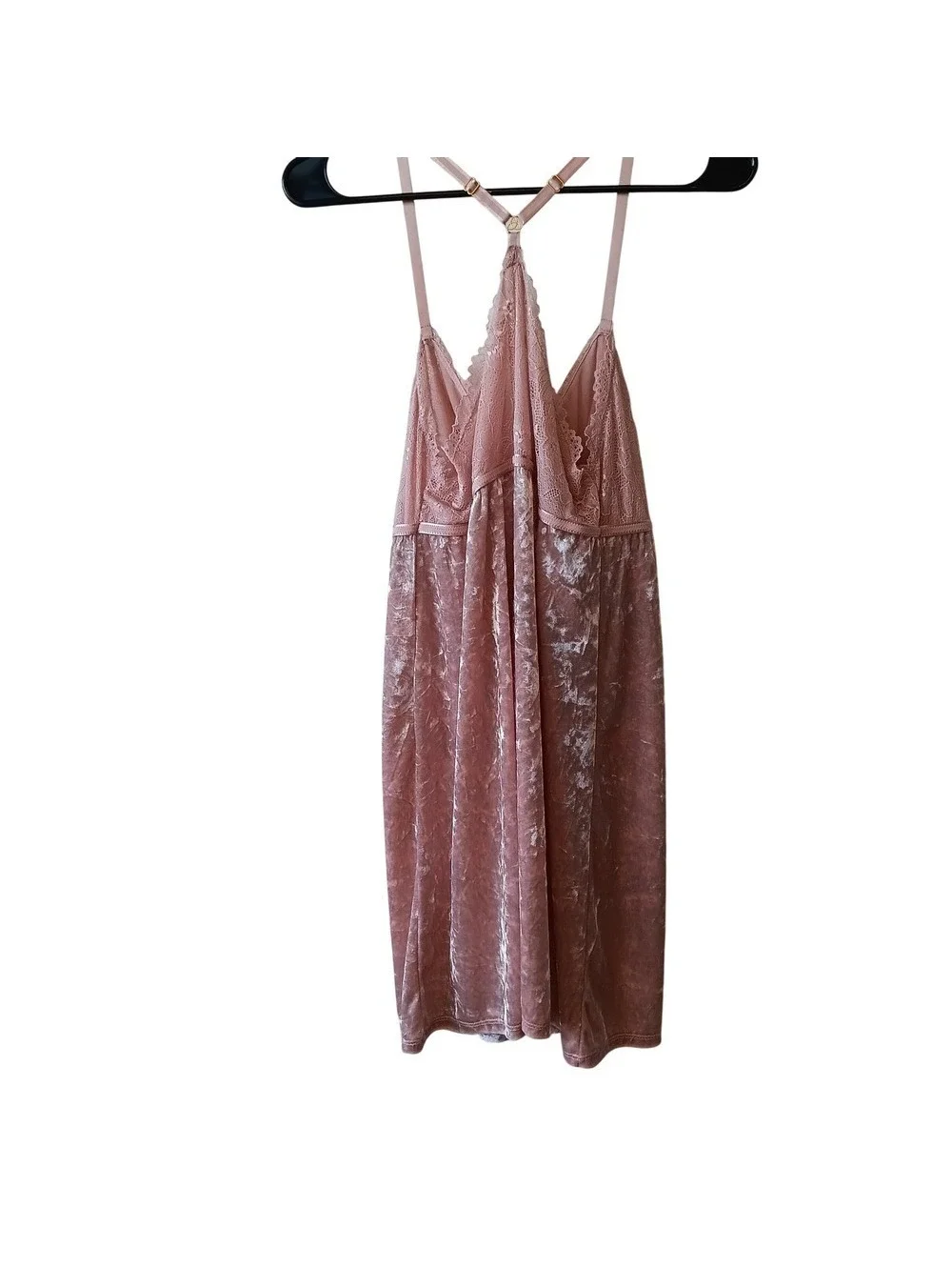 Jessica Simpson Women's Pink Crushed Velvet Lace Trim Chemise Nightgown Size L